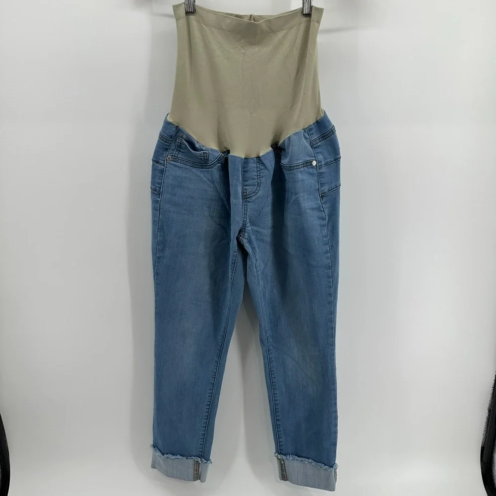 Haute Mama Maternity Jeans Womens XL Blue Denim Ankle Cuff Stretch 5-Pocket